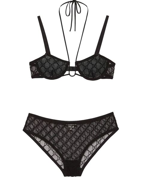 black and pink gucci sheer set|Black GG Tulle Lingerie Set .